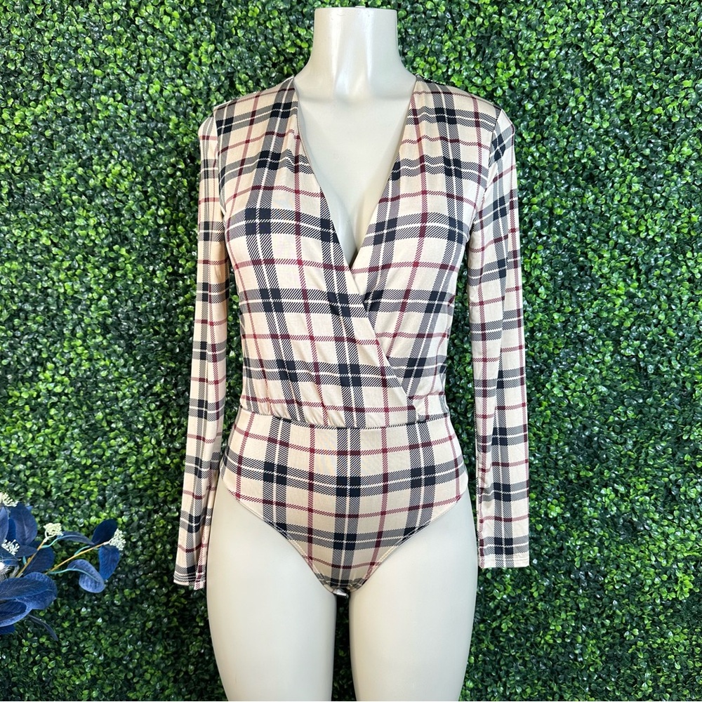 Nwt Plaid V-Neck Bodysuit